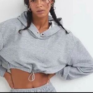 FOR LOVE & LEMONS Sweatshirt Womens Small Light Gray Cropped Cinched Hoodie EUC
